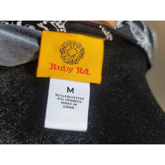 Ruby Rd Dress Womens Medium Black White Floral Print Short Sleeve Stretch Casual - Picture 12 of 15